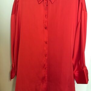 Vibrant Red Button-Up Blouse